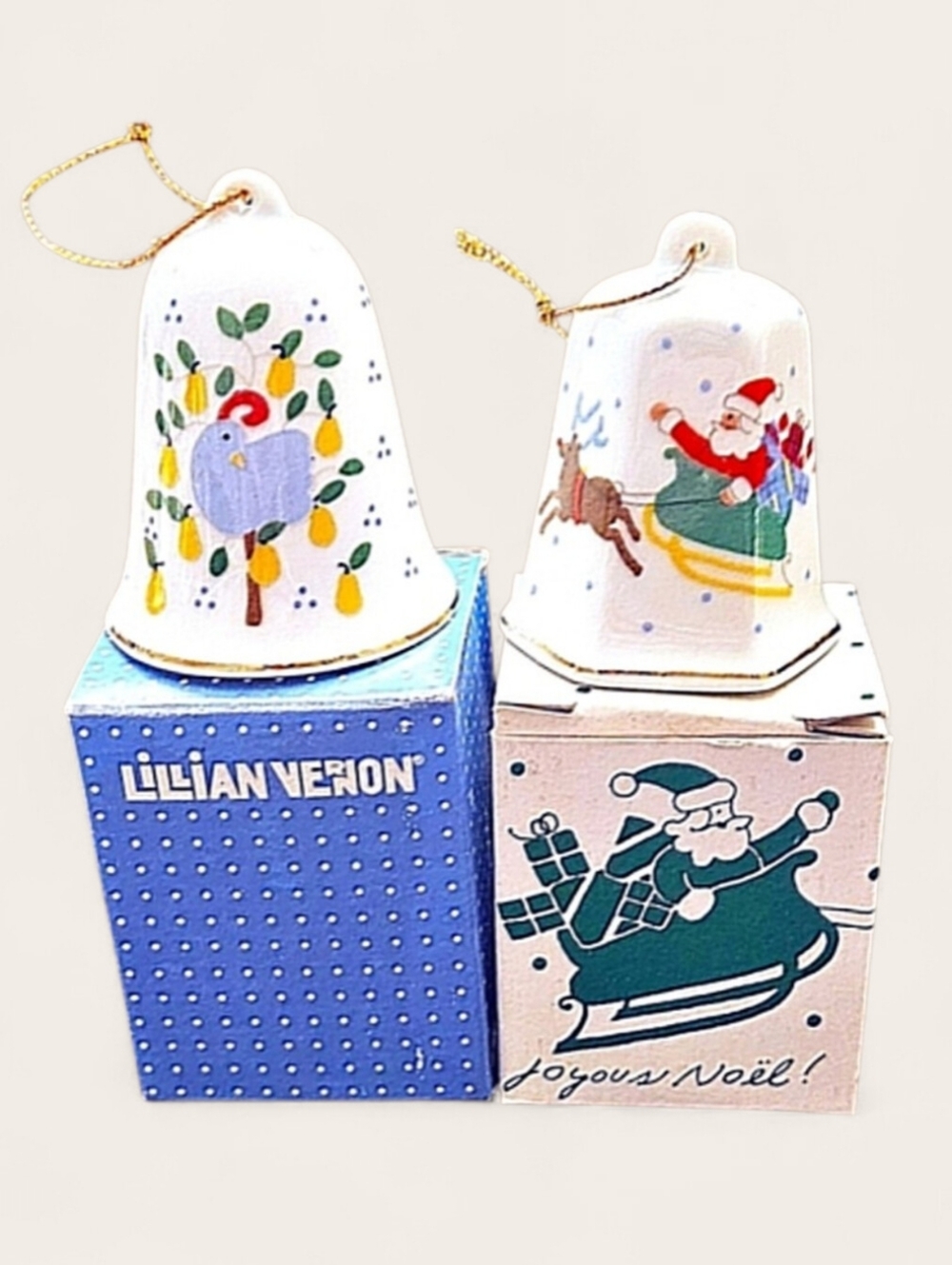 Vintage 80s Lillian Vernon Porcelain Bell Ornaments 12 Days of Christmas & Santa